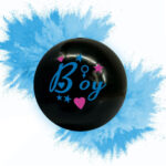 Μπάλα Μαύρη Gender Reveal Boy or Girl με Γαλάζια Πούδρα