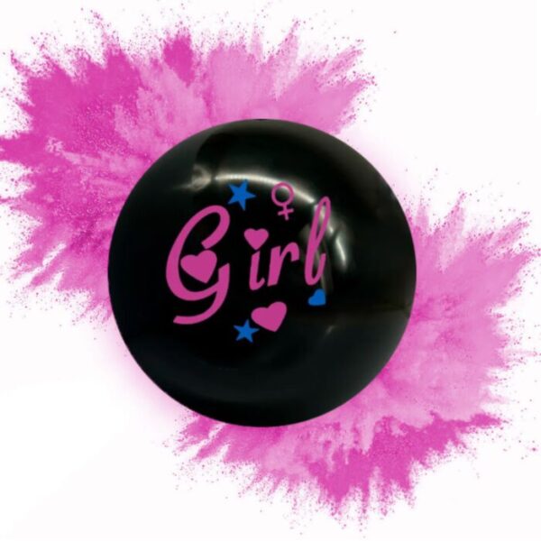 Μπάλα Μαύρη Gender Reveal Boy or Girl με Ροζ Πούδρα
