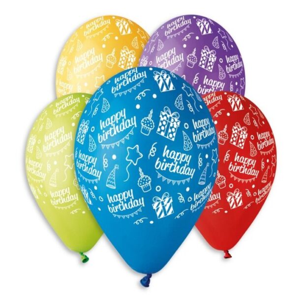 13'' Μπαλόνια Happy Birthday πολύχρωμα (25 τεμ)