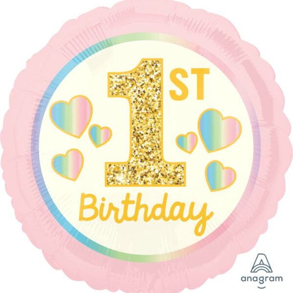 17" Μπαλόνι 1st Birthday Ροζ και Χρυσό