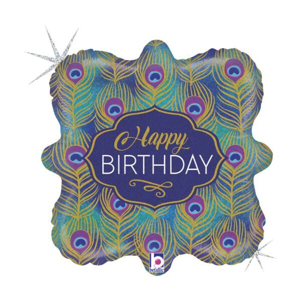 18'' Μπαλόνι Happy Birthday Φτερά Παγωνιού