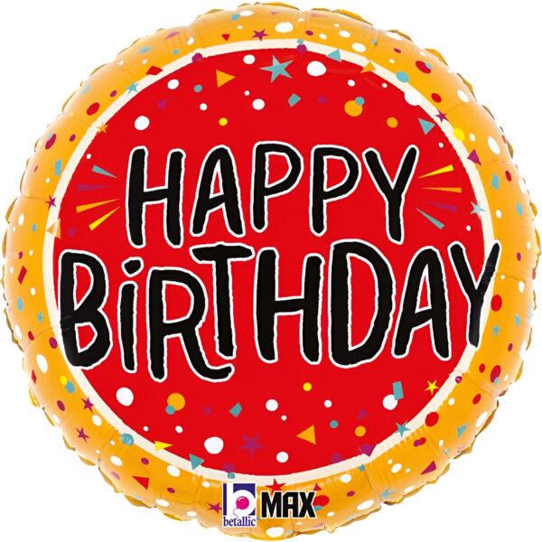 18'' Μπαλόνι Στρογγυλό Happy Birthday Κονφετί