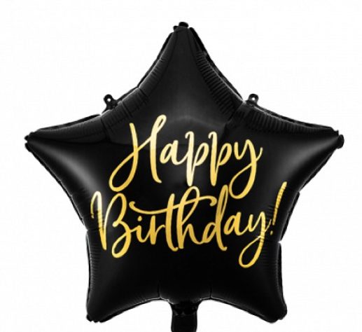 18" Μπαλόνι Αστέρι Happy Birthday Μαύρο