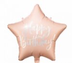 18" Μπαλόνι Αστέρι Happy Birthday Ροζ της Πούδρας