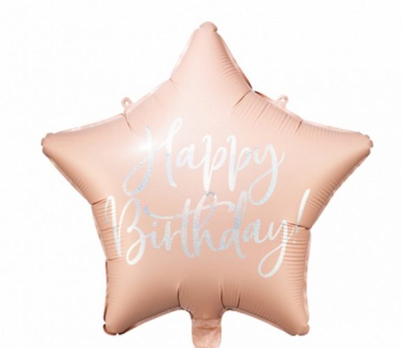 18" Μπαλόνι Αστέρι Happy Birthday Ροζ της Πούδρας