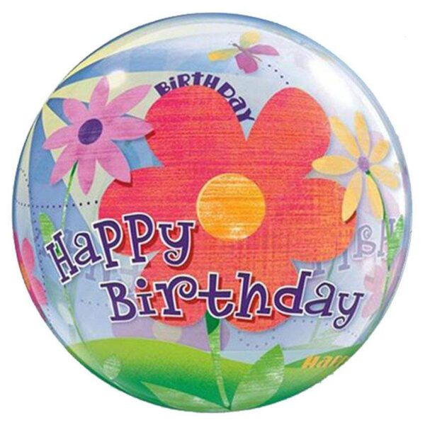 22" Μπαλόνι "Happy Birthday" λουλούδια bubble