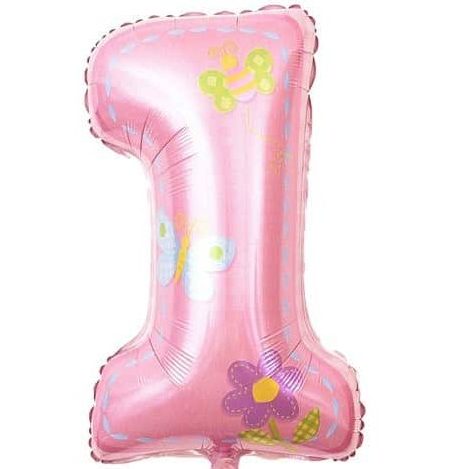 25" Μπαλόνι Ροζ Αριθμός 1 Πεταλούδες