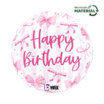 Μπαλόνι ροζ Φιόγκοι 'Happy Birthday' 18''
